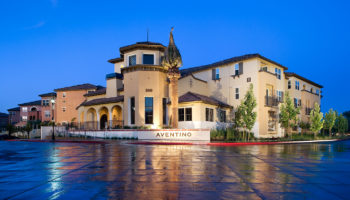 Evening view of a Tuscany style apartment complex