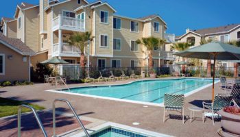 Community pool and spa area of the apartment complex