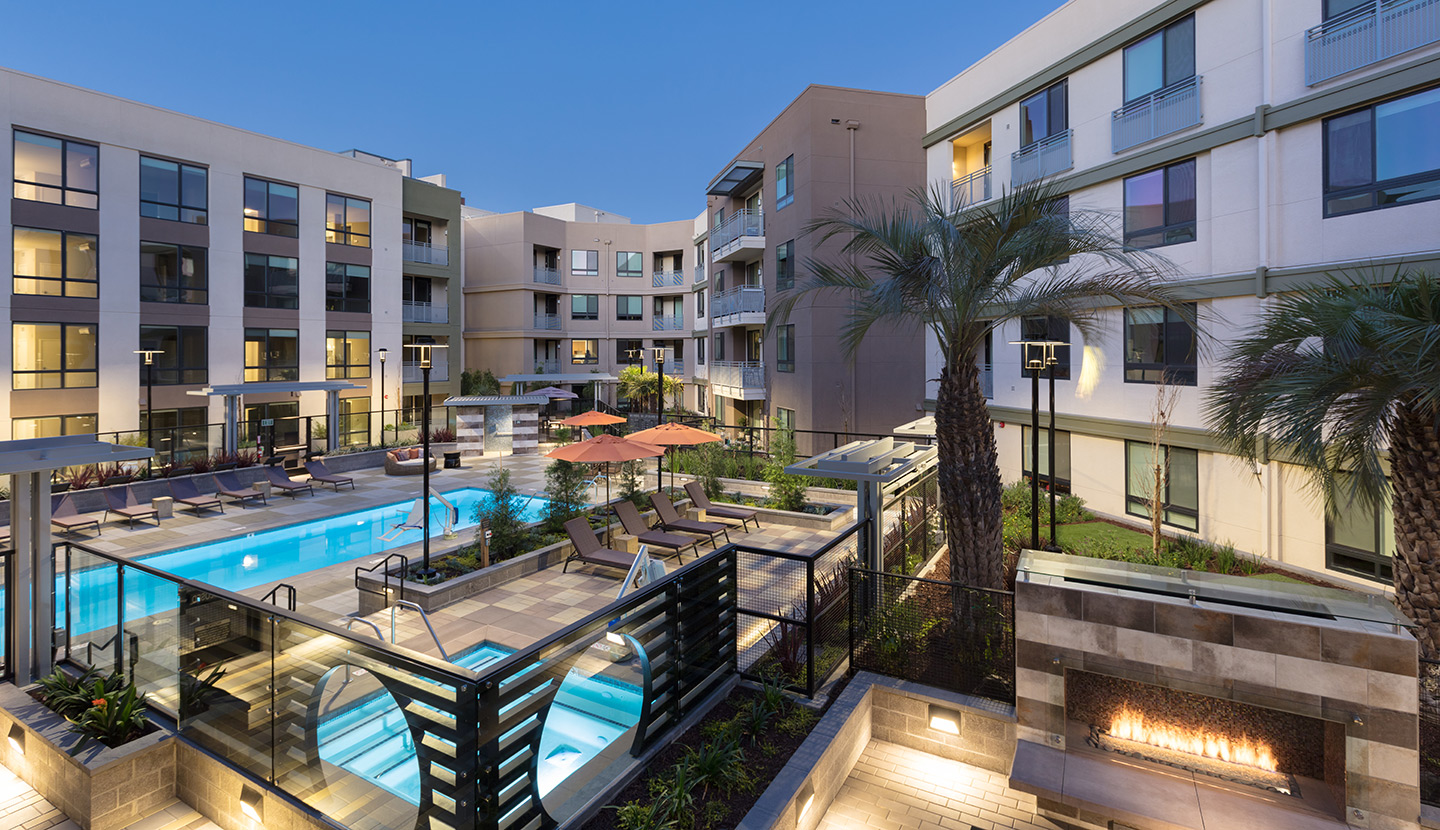 Pool and spa area of an apartment complex