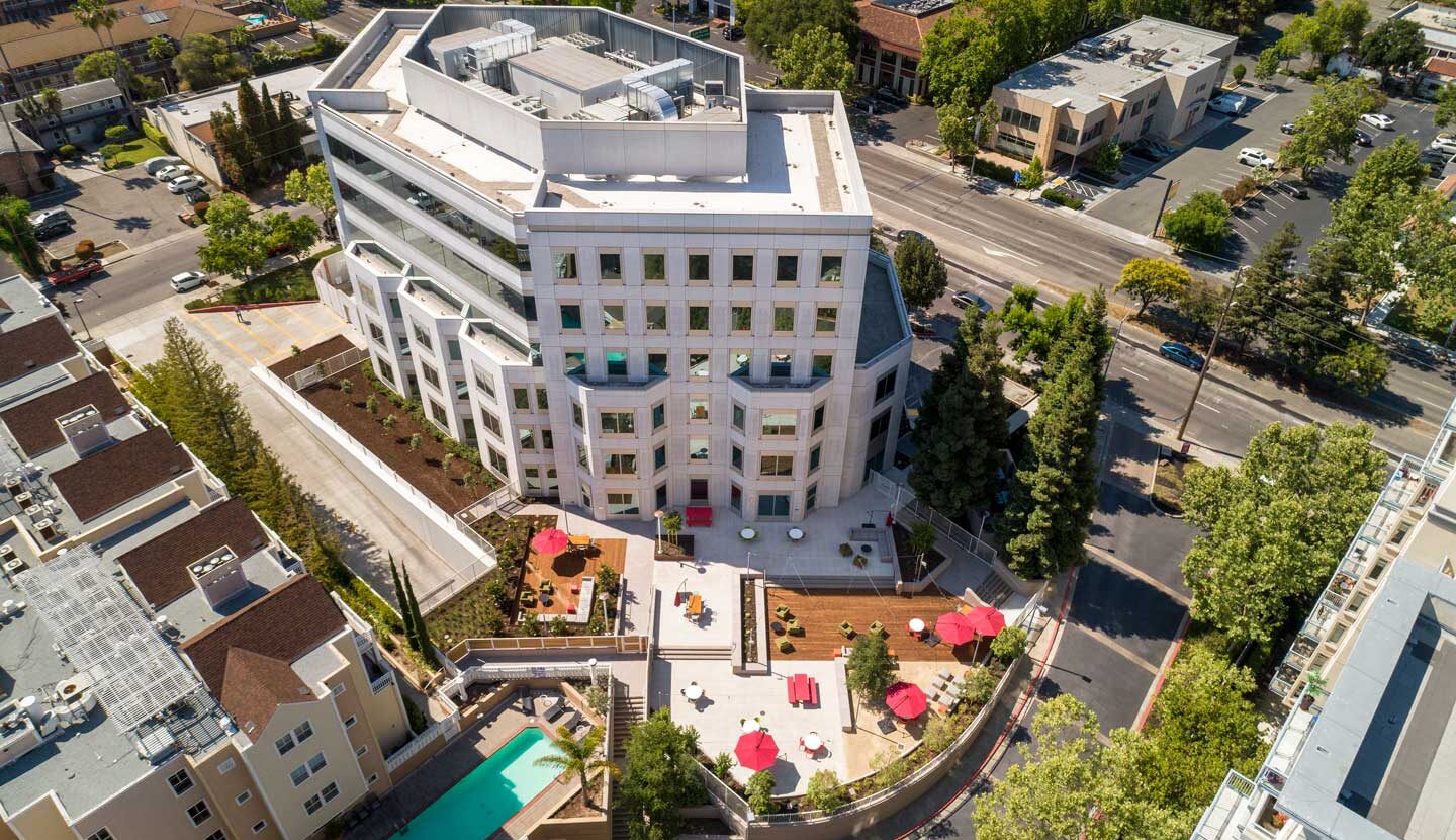 Aerial view of an office building